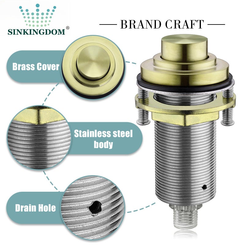 SINKINGDOM SinkTop Air Switch Kit with Brass Gold Long Button (Full Brass) for Garbage Disposal,without cabel - Image 2